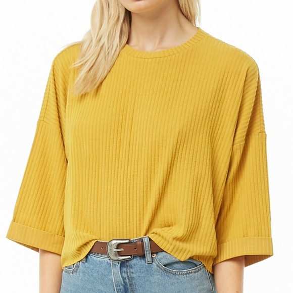 Merie Cho Tops - NEW Mustard A wide ribbed knit top